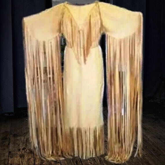Handcrafted Leather Fringe Dress: Beaded West...