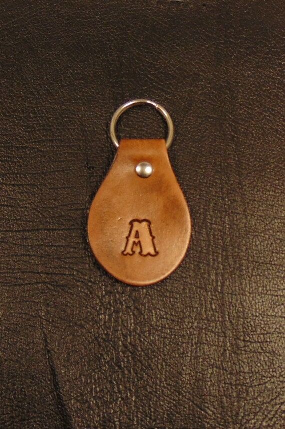 Handmade Leather Key Fob, Antique Brown, with...