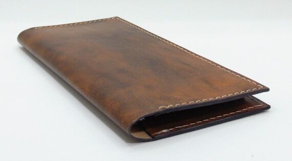 Handmade Leather Checkbook Cover in Antique B...