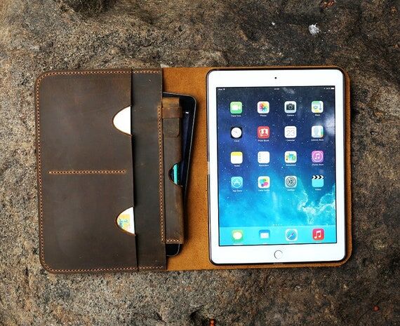 Personalized distressed leather iPad cover ca...