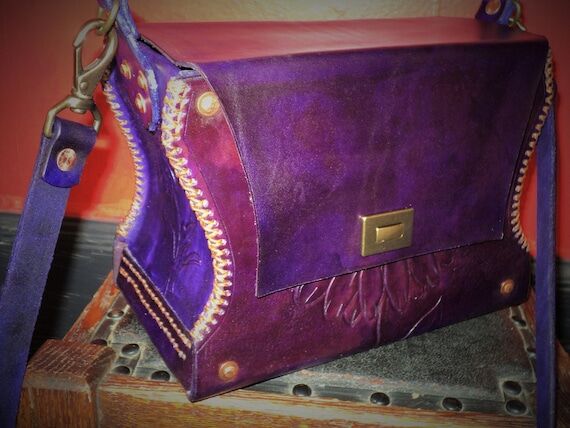 Handmade Purple Leather Crossbody Bag: Mediev...