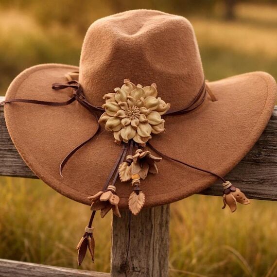 Handmade Leather Flower Hat band: Hat Accesso...