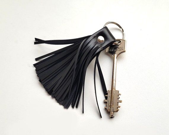 Leather tassel keychain, Black colour small t...