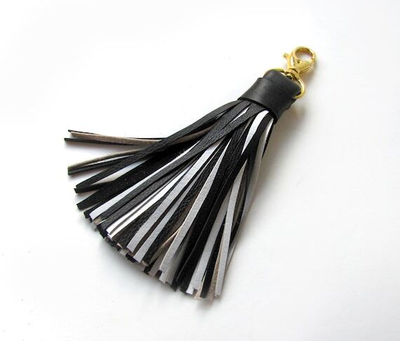 Leather Tassel, Large Black and White tassel ...