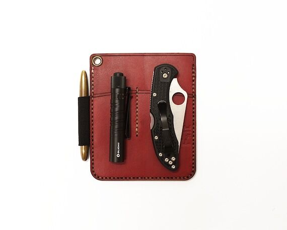 Red Leather EDC Organizer – Handmade Notebo...