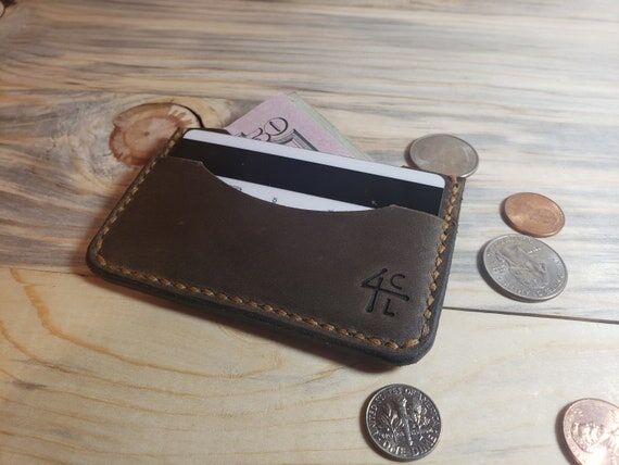 Slim Leather Wallet - 2 Card Slots - Handmade...