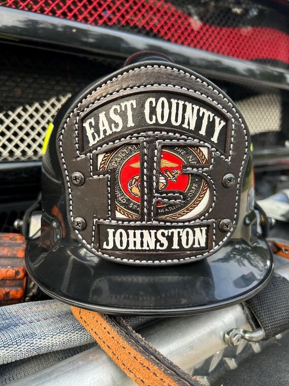 Custom Leather Fire Helmet Shield...