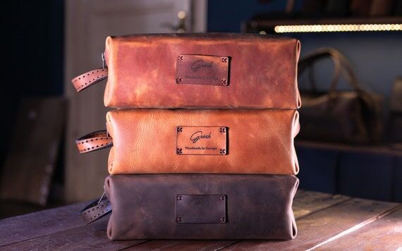Handsewn Leather Dopp Bag: Personalized Toile...