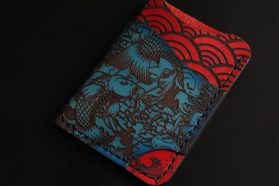 Handmade Leather Koi Fish Cardholder, Japanes...