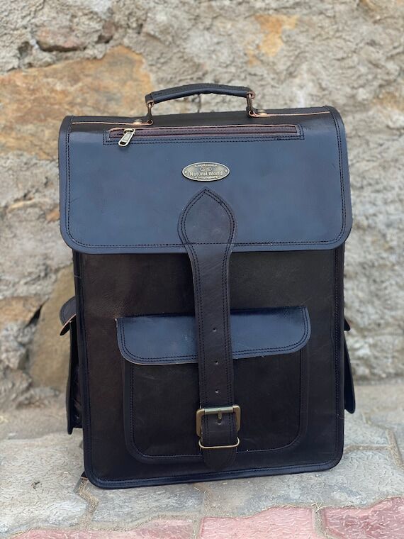 Vintage Black Leather Backpack: Goat Leather ...