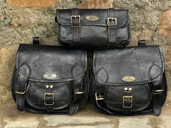 Leather Motorcycle Saddlebags: Black Panniers...