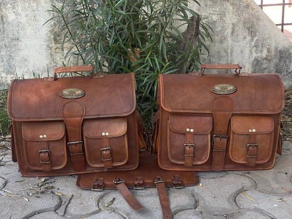 Goat Hide Leather Motorcycle Saddle Bags: Pan...
