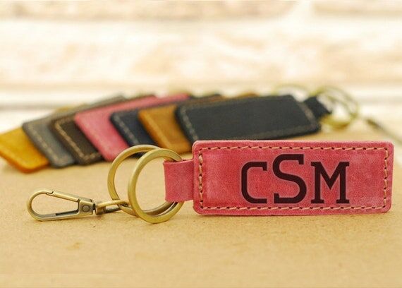 Personalized Leather Keychain, Monogram Initi...