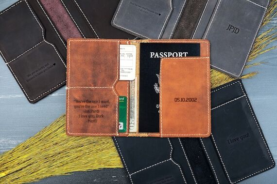 Personalized Leather Passport Holder, Anniver...