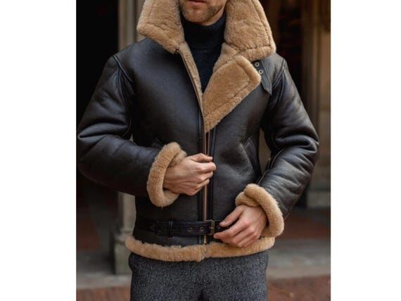 Handmade Mens B3 RAF Aviator Black Shearling ...