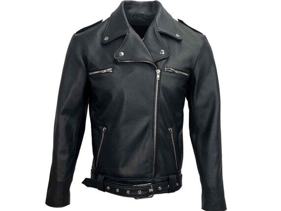 Handmade Asymmetrical Zip Black Leather Motor...