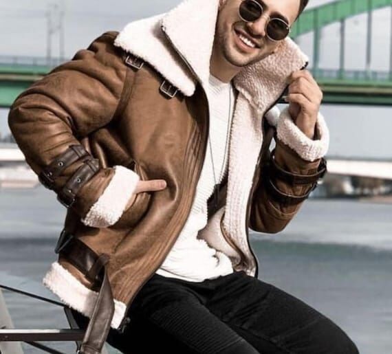 Handmade Shearling Leather Flying Pilot Jacke...