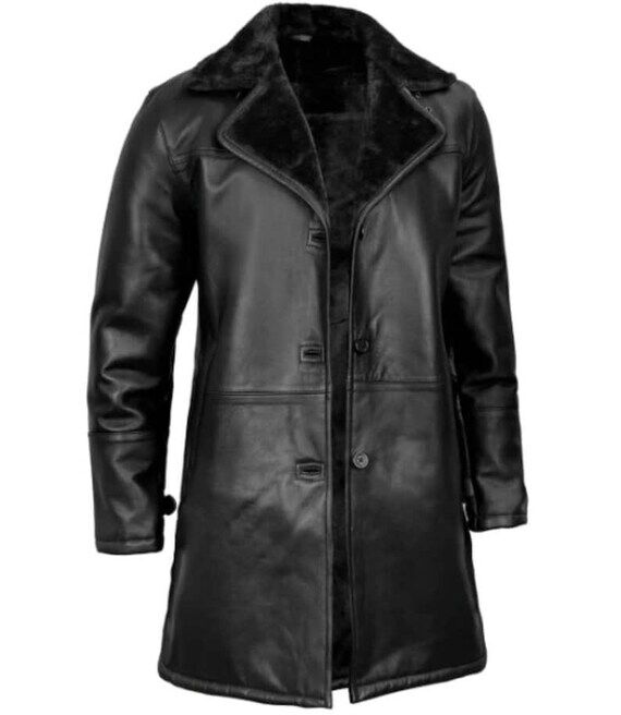 Men's Black Shearling Aviator Coat: Genuine L...