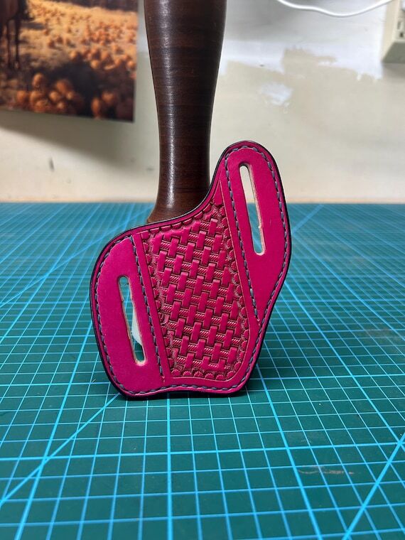 Right Handed Tooled Pink Leather Pocket Knif...