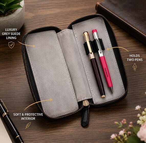 Personalized Leather 2-Pen Case–Custom Mono...