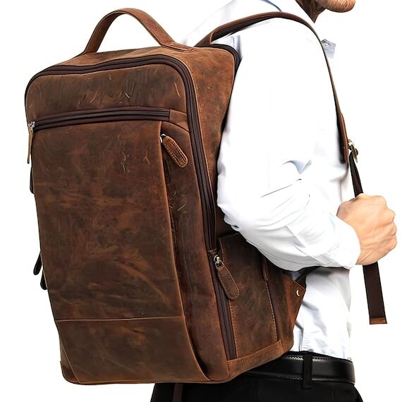 Men’s Leather Laptop Backpack 15.6”, Pers...