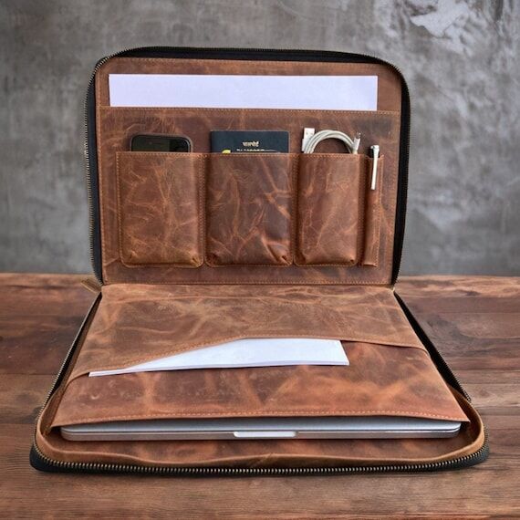 Distressed Leather Portfolio | Personalized A...