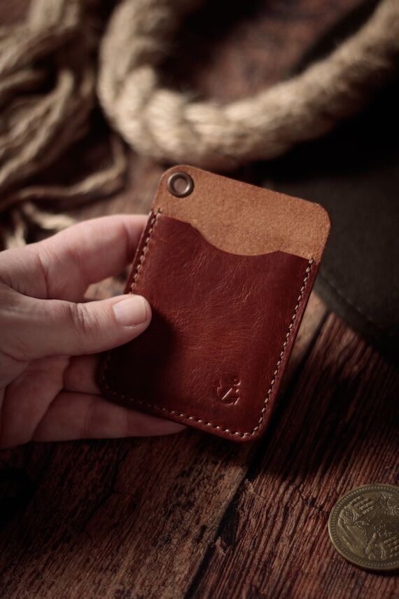 Handmade Leather Card Holder Wallet, Cognac N...