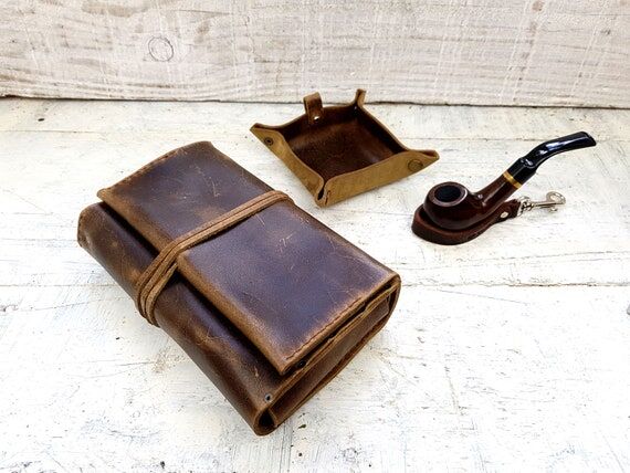 2 pipe leather roll, leather pipe pouch, leat...