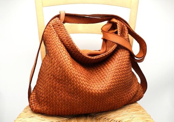 Leather Bag Soft Woven Shoulder Handbags Conv...