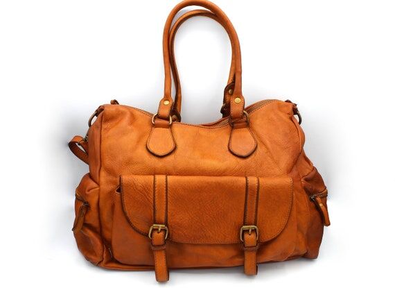 Italian Leather Shoulder Bag: Large Brown Lea...