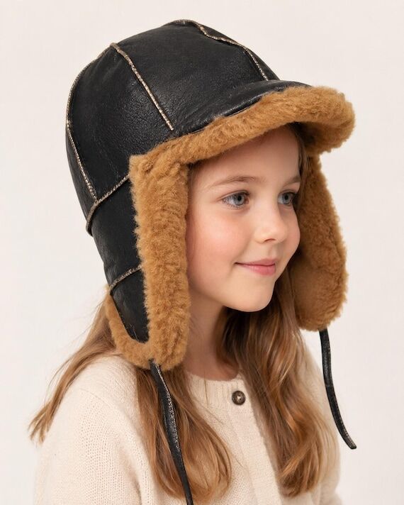 Children's Sheepskin Aviator Hat Real Shearli...