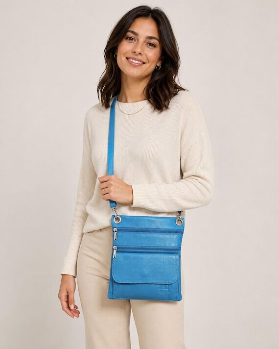 Turquoise Nappa Leather Crossbody Bag: Lightw...