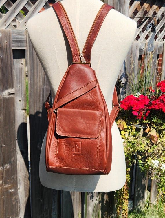 Small Brown Leather Backpack: Handmade Tan Sh...