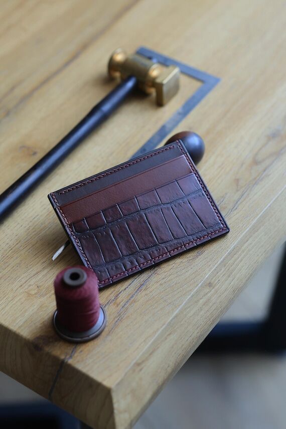 Leather Card Holder, Dark Brown, Burgundy But...