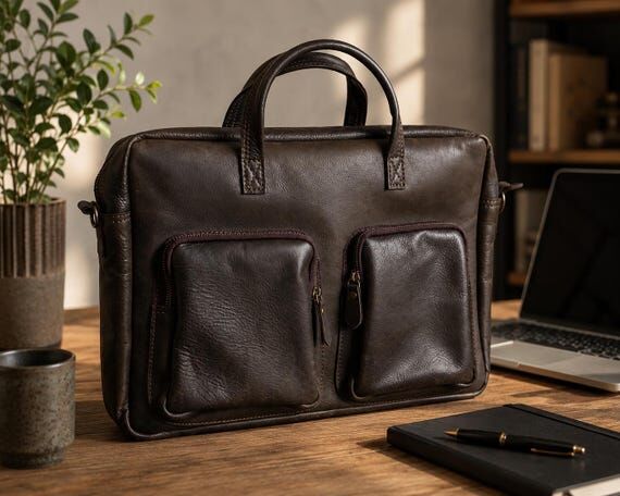 Handmade Leather Briefcase for Men, Full Grai...