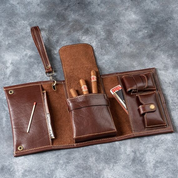 cigar case, personalized leather cigar pouch,...
