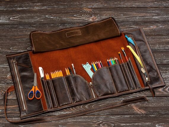 Leather Artist Roll - Personalized Pencil Rol...