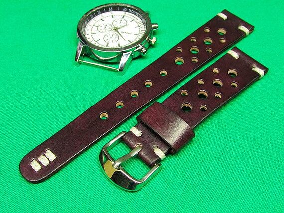 Rally Watch Strap of Ox Blood Burgundy Leathe...