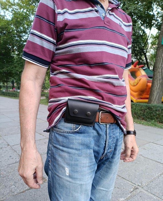 Handmade Black Leather Belt Pouch, Black Leat...