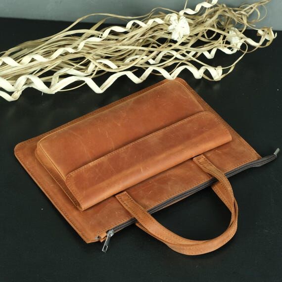 Leather MacBook Bag with Handles, Zipper Lapt...