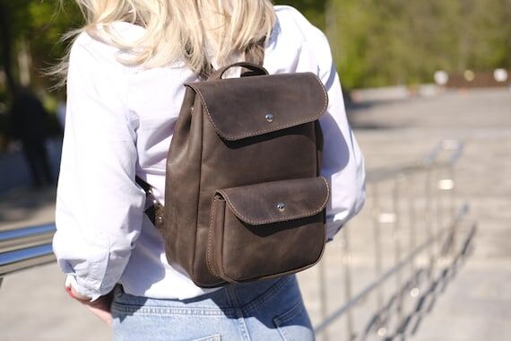 Personalized Leather Backpack, Compact Minima...