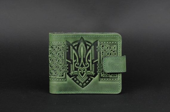 Embossed Leather Bifold Wallet, Ukrainian Tri...