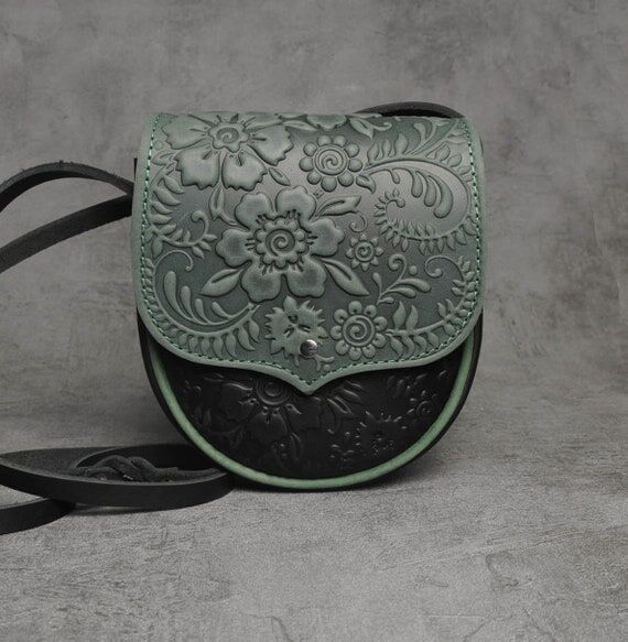 Embossed Floral Leather Mini Purse: Handmade ...