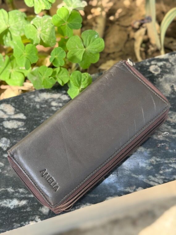 Brown Leather Checkbook Wallet: RFID Protecte...