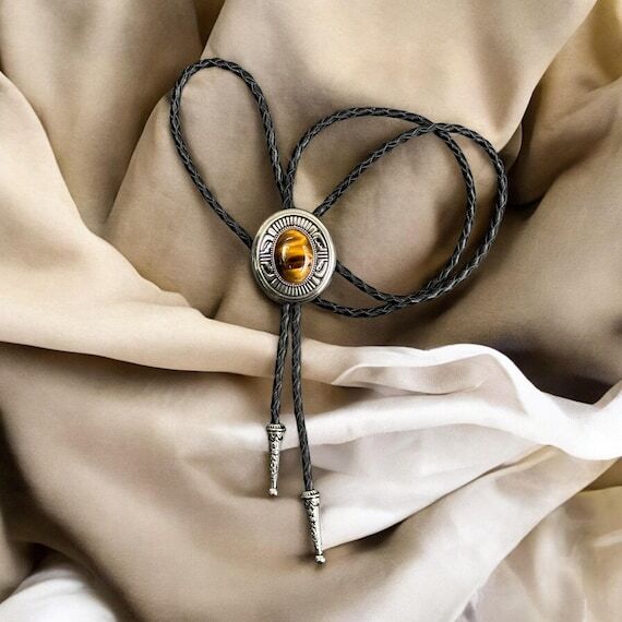 Tigers Eye Stone Bolo Tie Western Cowboy Neck...