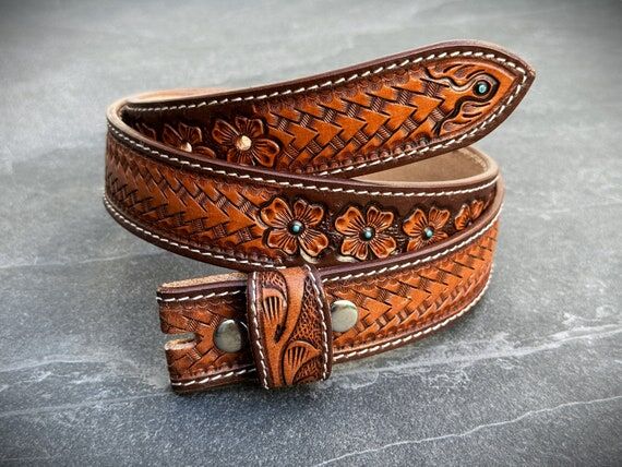 Handmade Men's Western Belt Genuine Full Grai...