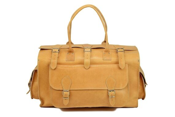 Handmade Full-Grain Leather Weekender Bag: 35...