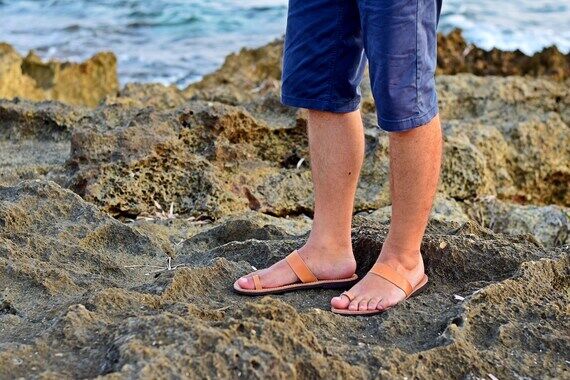 Men's Toe Ring Sandals: Handmade Calf Leather...
