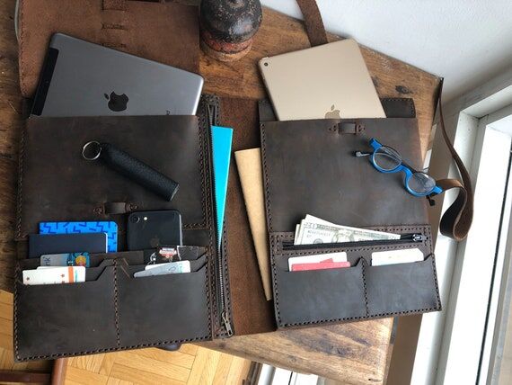Handmade Leather Portfolio Case: 12 Pocket Or...