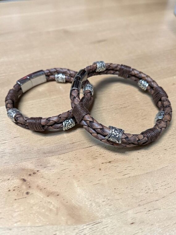 Hand Made Viking Rune Leather Bracelet...